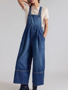 🩵Hello Gorgeous! Raw Hem Wide-Leg Denim Overalls - Dark Wash
